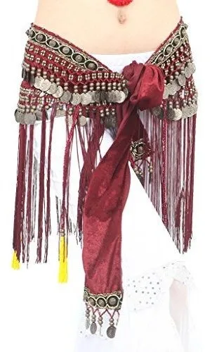 Faja Tribal De Danza Del Vientre Con Monedas Y Flecos De Flanela