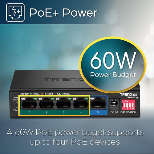 Switch Poe+ Gigabit De 5 Puertos Trendnet, Interruptor Dip