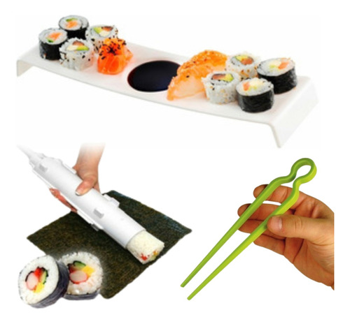 Combo Maquina Para Hacer Sushi + Set Bandejas + 5 Pinzas