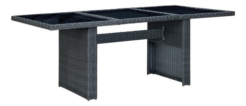 Mesa De Jardín De Ratán Gris Oscuro Y Vidrio Templado