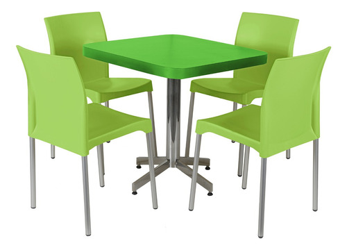 Mesa Con Sillas Para Restaurante Bar Cafetería Cocina Ec75vi Color Verde