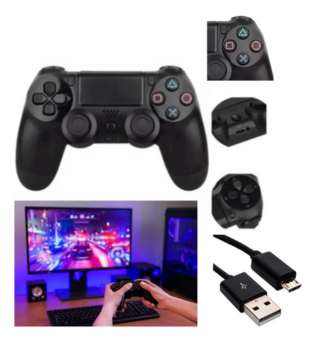 Imagem 3 de 7 de Controle Ps4 Joystick Sem Fio C/ Carregador Usb E Luz De Led