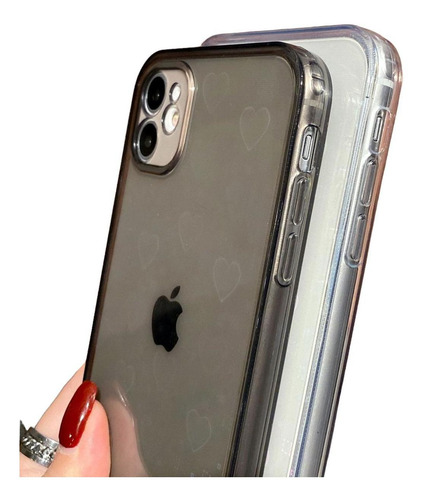 Imagen 6 de 6 de Funda Brillos Corazones Para iPhone + Mica Protectora Case