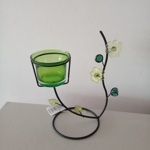 Candelabro Porta Velas Hierro Con Vaso De Vidrio