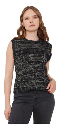 Sweater Mujer Vest Lurex Negro Corona