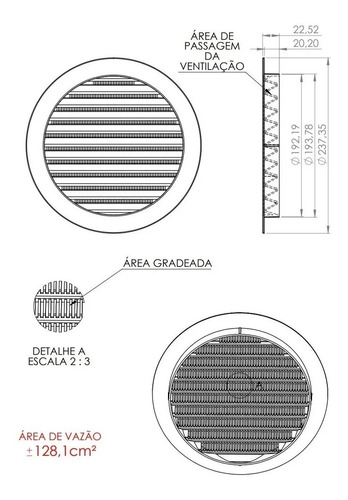 Imagem 5 de 5 de Grade Ventilação Redonda 20 Cm C/ Tela Kit Com 10 Unidades