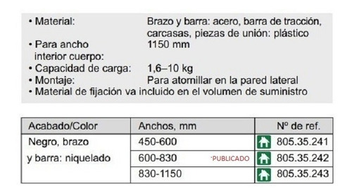 Imagen 3 de 6 de Elevador De Ropa Hafele 63-80 Para Placard