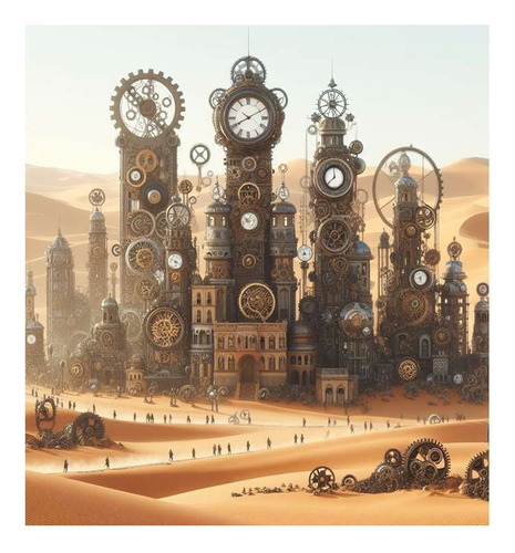 Vinilo 45x45cm Ciudad Mecanica Duna Engranaje Reloj M4