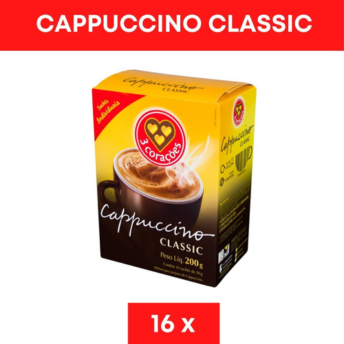 Cappuccino Classic 3 Três Corações Sachê Caixa 160 Saches