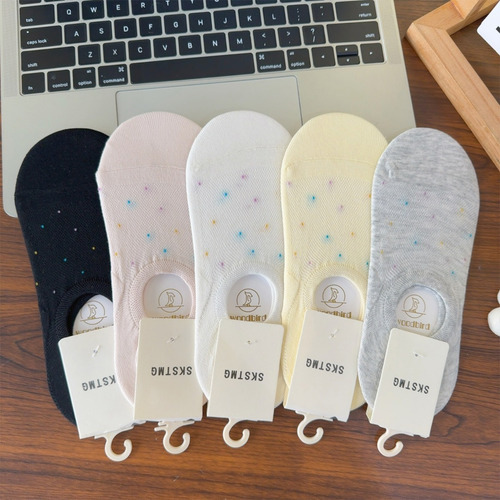 5 Pares De Calcetines De Algodón Para Mujer Con Lunares De C
