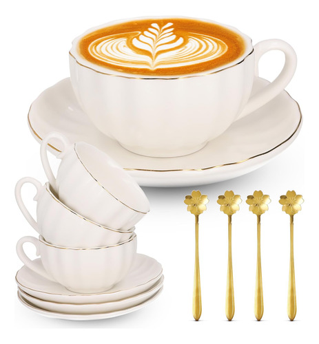 Juego De 4 Tazas De Capuchino De 8 Oz - Juego De 4 Tazas De
