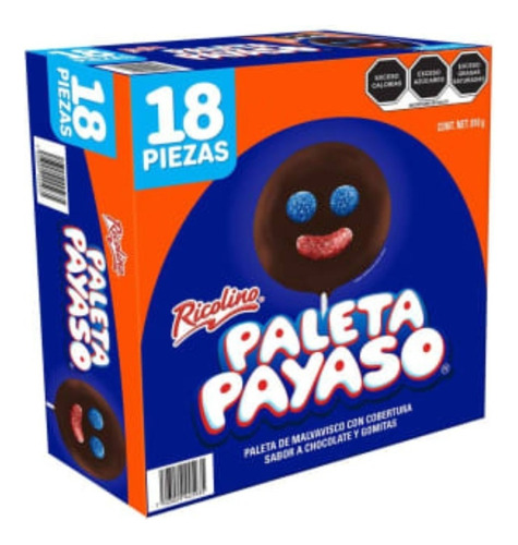 Paleta Payaso Chocolate Ricolino 18 Pzas De 45 G C/u