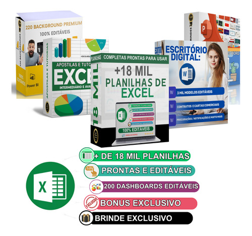 Pacote 18 Mil Planilhas+ 200 Dashboards + 5 Bonus