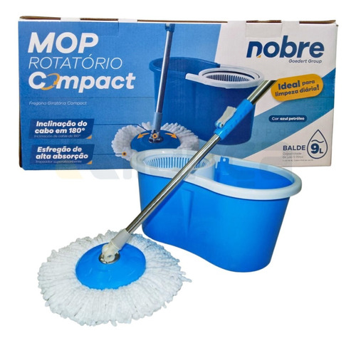 Mop Rotatório Compact 9 Litros Azul Kit Balde Esfregão 1 Und