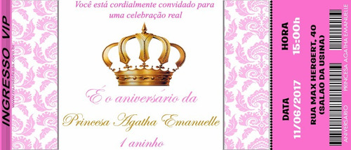 Imagem 1 de 8 de 50 Convite Ingresso Princesa Coroa Realeza Aniversário