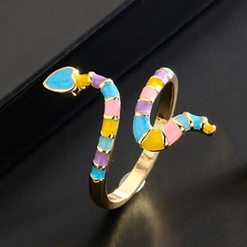 Imagen 2 de 5 de Anillo Serpiente Acero Chapa Oro Ajustable Esmaltado 1273