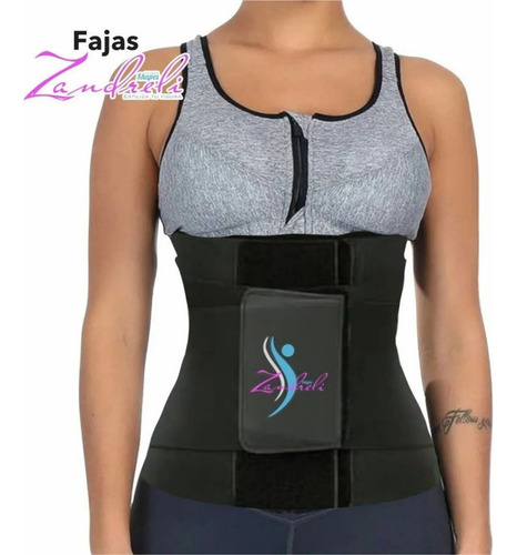 Faja 3 Velcros Doble Cinturon Mayor Ajuste Cintura Postparto Negro M