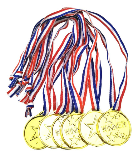 12 Piezas Medallas Deportivas De Oro Con Lanyard
