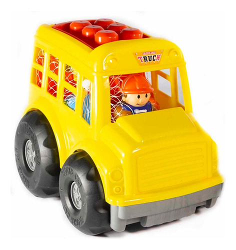 Camión De Juguete Escolar Cubos Grandes De Blocks Luptoys Juguete Para Niños, Didáctico, Educativo. Ayuda Motricidad Fina Amarillo