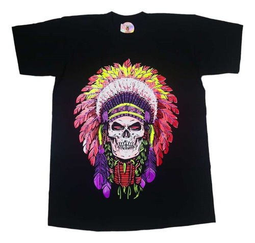 Camiseta Indio Calavera Neón Camiseta Para Hombre Calavera