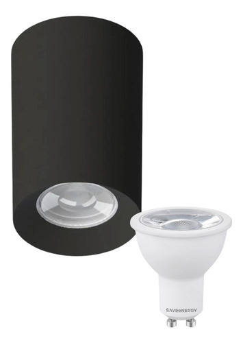 Conjunto 2 Plafon Tower Redondo Recuado + Lâmpada Mr16 4,8w Estrutura Preto 110v/220v