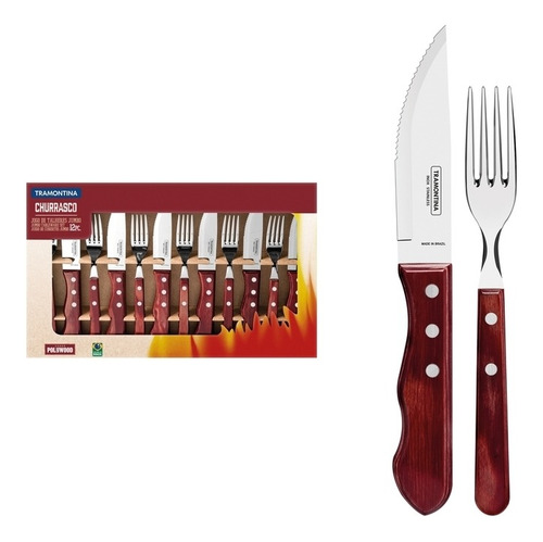 Faqueiro Churrasco Jumbo Tramontina 12 Pç Polywood Vermelho