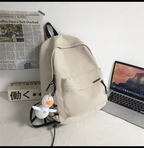 Mochila De Gran Capacidad Con Dije Para Estudiantes Color Blanco Diseño De La Tela Lisa