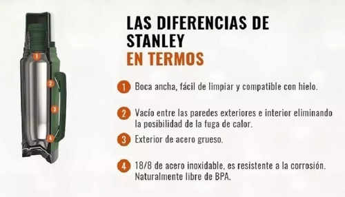 Imagen 5 de 8 de Termo Classi Stanley 1 Litro C/manija 24hs Frio/calor
