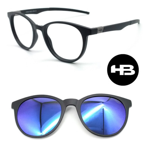 Hb Armação Grau Oculos Redondo 010253 + 1 Clipon Polarizado