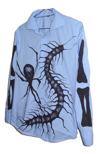 Imagen 2 de 6 de Camisa Spider Esqueleto Huesos Grunge Zombie Pintada A Mano