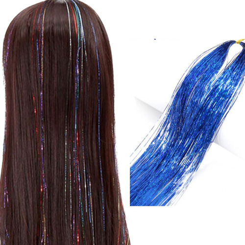 Hilos Oropel Metalicos Azul Holografico Cabello Extension 