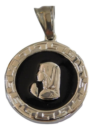 Medalla Virgen Niña Acero Quirúrgico Con Esmalte Negro