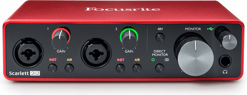 Interfaz de audio Focusrite Scarlett 2i2 220V roja 3.ª gen
