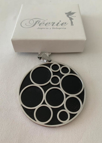 Dije Piedra Negra Con Circulos Acero Quirurgico