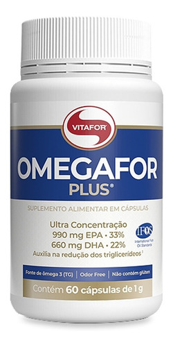 Suplemento em cápsula Vitafor  Fonte de Ômega 3 Ultra concentrado Omegafor Plus epa/dha Omegafor Plus em pote de 60g 60 un