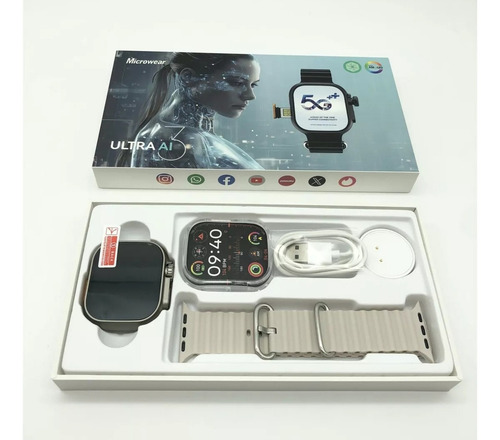 Smartwatch 5g Microwear 2/32gb Ultra Ai 3 Câmera 180°+brinde Caixa Prateado Pulseira Cinza Bisel Prateado Desenho Da Pulseira Ocean