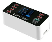 Comprar Cargador Multiple 7 Usb 1 Tipo C Carga Qi Rapida + Pantalla