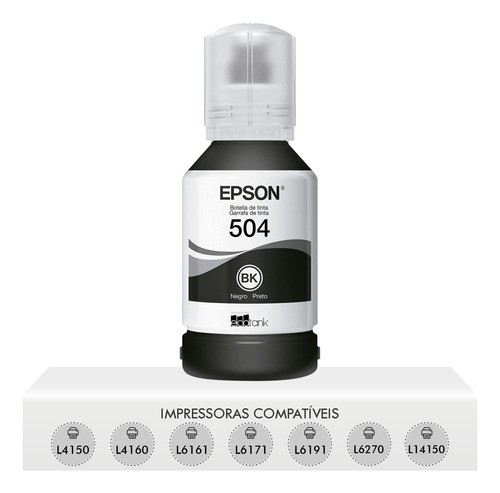 Refil Preto De Tinta T504 Epson L4150, L4160, L6161, L6171, L6191