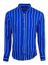 Comprar Camisa Cuello Americano Larga Azul Rayas André Bocassi