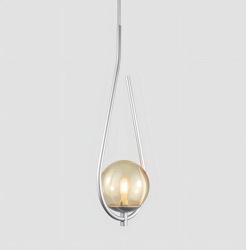 Lámpara colgante On Drop, plata con esfera de cristal ámbar