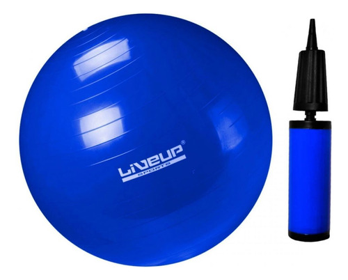 Bola Suiça 65 Cm Liveup Azul Pilates Yoga Com Bomba