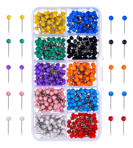 500 Chinchetas Plástico Redondas Puntas Acero 10 Colores