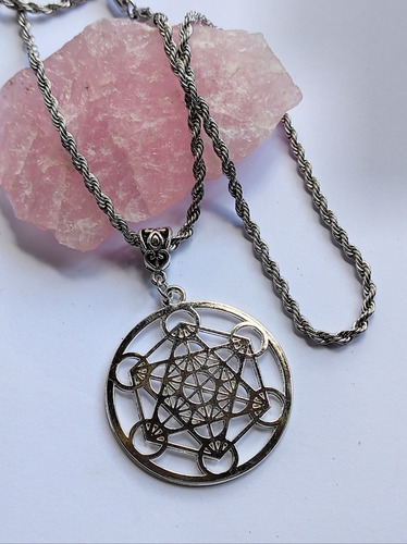 Medalla Cubo Metatron Con Cadena Acero