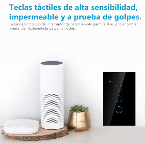 Imagen 7 de 8 de Interruptor De Luz Pared Wifi Interruptor Negro 3 Gang