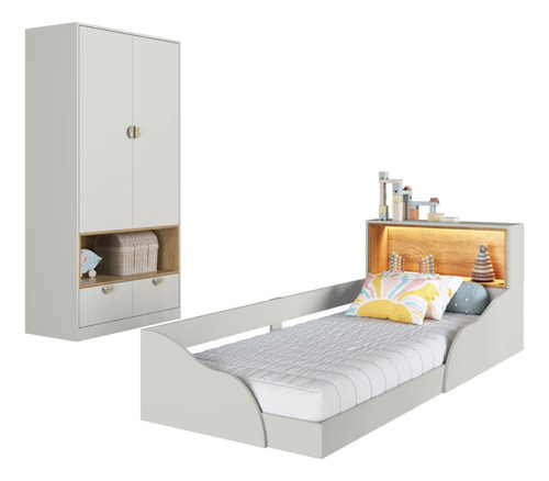 Quarto Infantil Completo Guarda Roupa E Cama Montessoriana Lille Cj079 Arenas - Art In Móveis