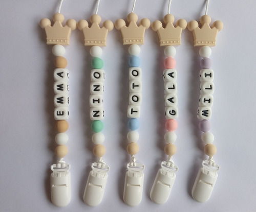 Portachupete Personalizado Nombre Bebé Silicona Corona 6 Let