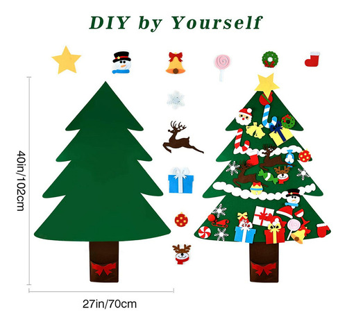 Árbol De Fieltro De Bricolaje De 3.3 Pies Con 36 Adornos Par