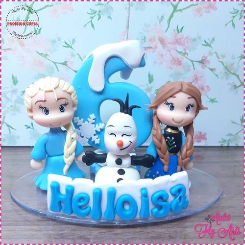 Topo De Bolo Em Biscuit Frozen Vela Aniversario