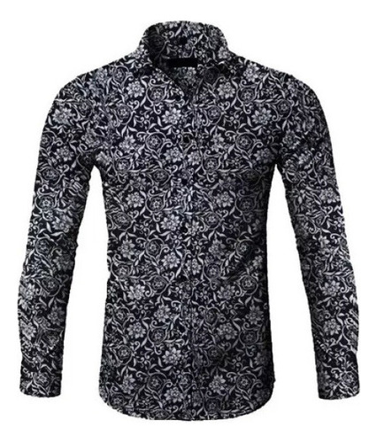 Botón De Manga Larga Floral Estampado Casual Para Hombre