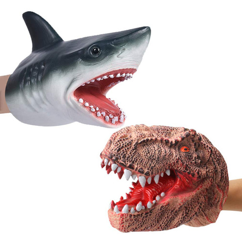 Marionetas De Mano De Dinosaurio Y Tiburón Para Niños 2 Unid